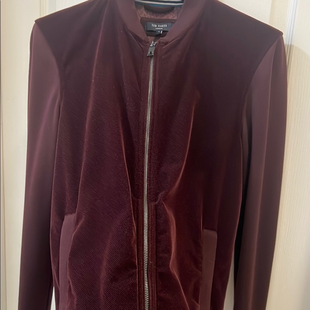 Ted Baker London Red Bomber Jacket Luxurious Velvet